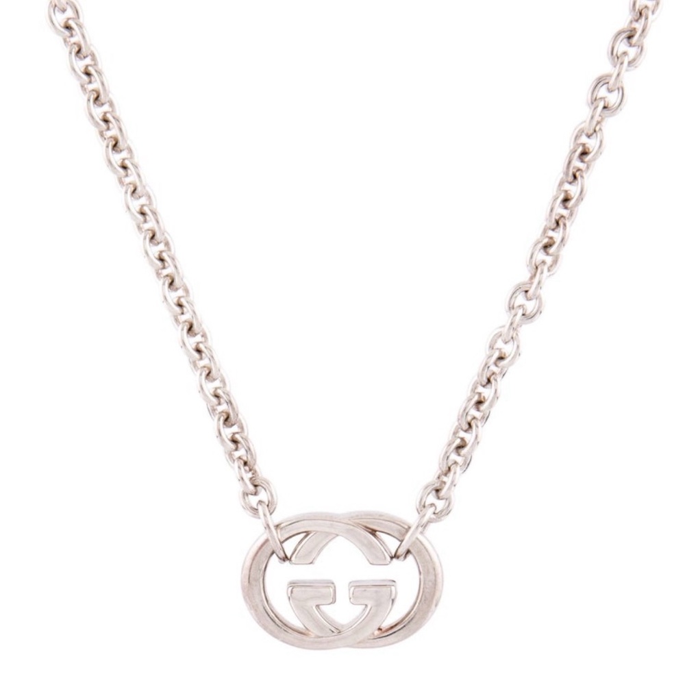 Gucci Silver Double G Logo Pendant Necklace